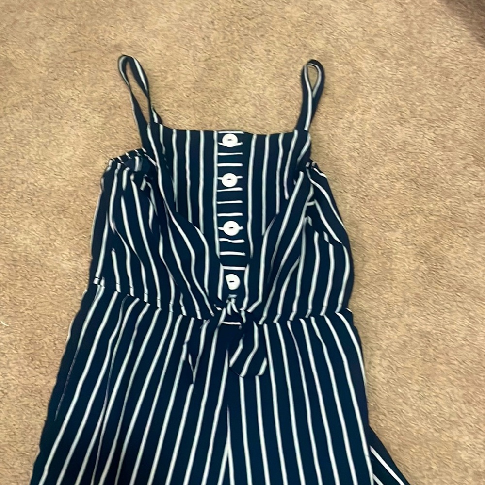 striped navy romper